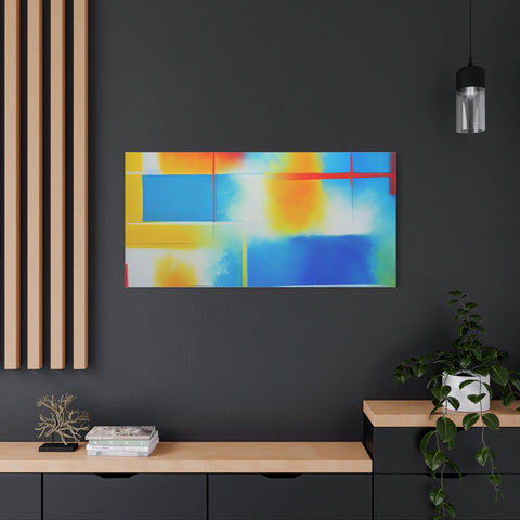Abstract Color Field Matte Canvas Print — Vibrant Blue, Yellow & Red Stretched Wall Art