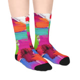 Abstract Neon Brushstroke Mid-Length Socks — Colorful Artistic Crew Socks