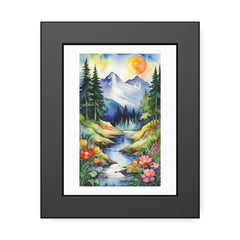 Framed Mountain Watercolor Poster – Floral Forest Landscape Wall Art