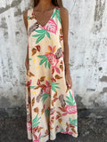Full Size Printed V-Neck Sleeveless Dress Plus Size