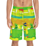 Men's Vibrant Abstract Board Shorts — Tropical Green AOP