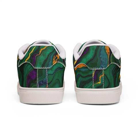 Low-Top Sneakers — Green Marble Swirl Leather Design