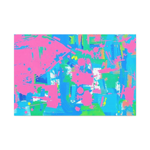 Neon Splash Abstract Canvas Print – Bright Pink & Aqua Modern Wall Art