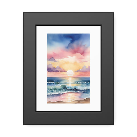 Sunset Ocean Watercolor Framed Poster — Beach Wall Art Print