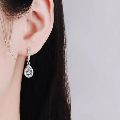 1 Carat 925 Sterling Silver Moissanite Hoop Teardrop Earrings