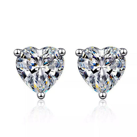 2 Carat 925 Sterling Silver Moissanite Heart Earrings