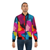 Colorful Abstract Paint Splash Bomber Jacket — Vibrant All-Over Print Men's Outerwear