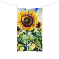 Sunflower Watercolor Hand Towel — Bright Floral Kitchen & Guest Towel