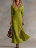 Full Size Button Front Slit Maxi Dress Plus Size