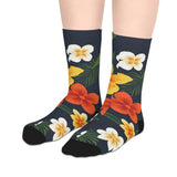 Tropical Floral Mid-Length Socks — Yellow & Orange Plumeria Design