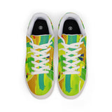 Men's Low-Top Sneakers — Bright Abstract Green & Yellow Leather Casual Shoes