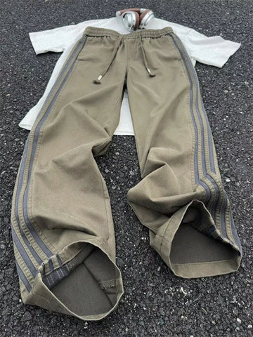Men's Plus Size Casual Striped Wide-Leg Pants