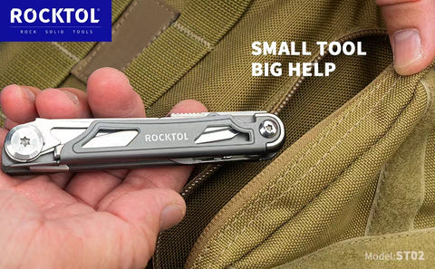 ROCKTOL ST02 12-in-1 Folding Multitool Pocket Knife – Titanium-Plated Handle, Stainless Steel Blade