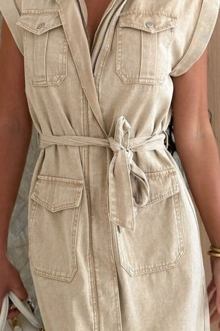 Casual Tie Waist Denim Mini Dress
