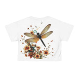 Dragonfly Floral Crop Tee — Vintage Botanical Summer Top