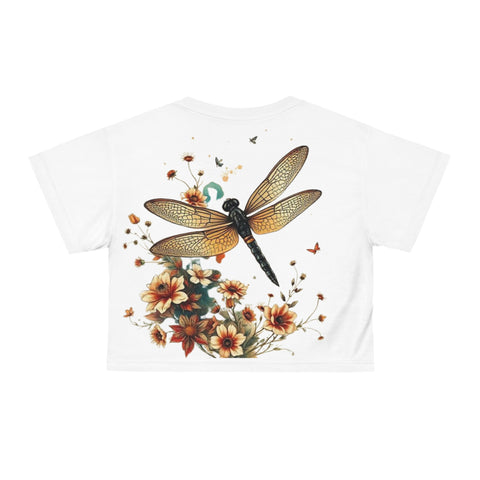 Dragonfly Floral Crop Tee — Vintage Botanical Summer Top