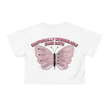 Emotionally Unavailable Since Birth Crop Tee — Pink Butterfly Graphic