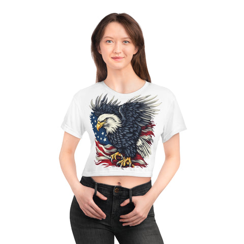 Patriotic Eagle Crop Tee — American Flag Bald Eagle Graphic