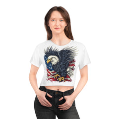 Patriotic Eagle Crop Tee — American Flag Bald Eagle Graphic