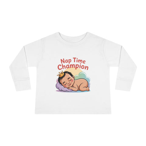 Toddler Long Sleeve Tee — "Nap Time Champion" Cute Sleeping Baby Shirt