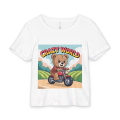 Baby Tee - 'Crazy World' Teddy Bear Motorcycle Graphic