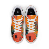 Men's Low-Top Sneakers — Abstract Orange Art Leather Shoes