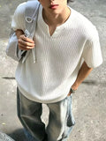 Men's Plus Size Casual Notched Ribbed T-Shirt