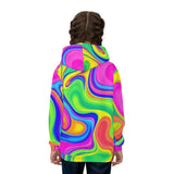 Kids Psychedelic Swirl Hoodie – Bright Rainbow All-Over Print