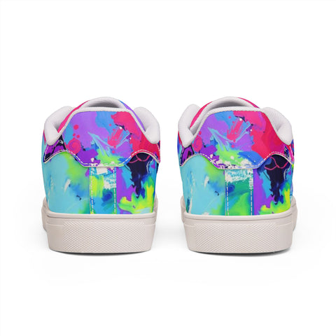Abstract Neon Splash Leather Sneakers — Men's Low-Top Street Shoes