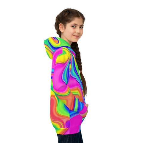 Kids Psychedelic Swirl Hoodie – Bright Rainbow All-Over Print