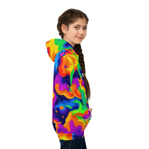 Kids Hoodie — Vibrant Rainbow Psychedelic All-Over Print