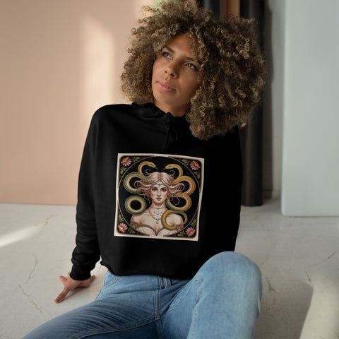Art Nouveau Medusa Crop Hoodie — Vintage Goddess Graphic