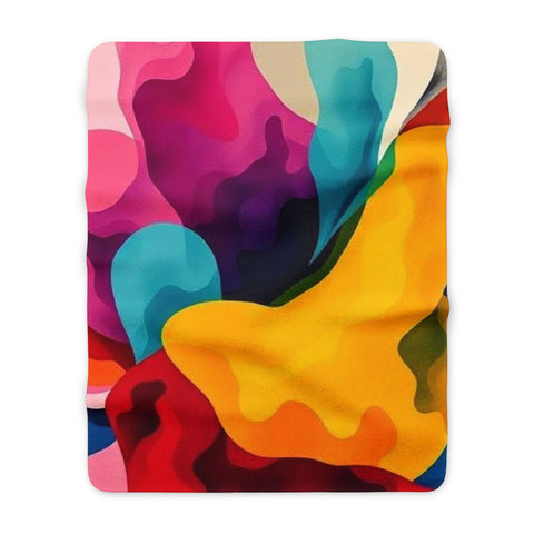 Abstract Rainbow Sherpa Blanket — Cozy Colorful Fleece Throw