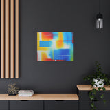 Abstract Color Field Matte Canvas Print — Vibrant Blue, Yellow & Red Stretched Wall Art