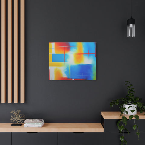Abstract Color Field Matte Canvas Print — Vibrant Blue, Yellow & Red Stretched Wall Art