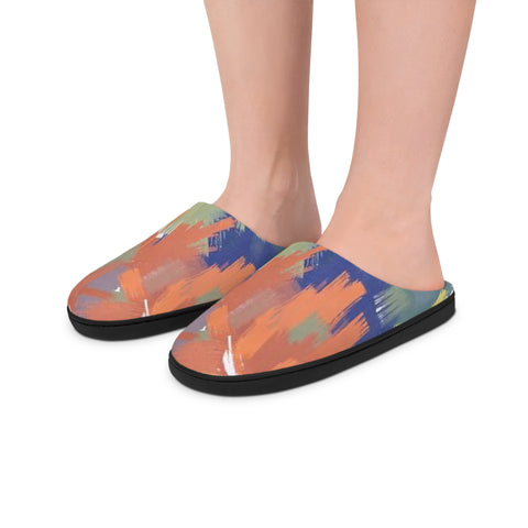 Abstract Brushstroke Women's Indoor Slippers — Cozy Colorful Home Shoes