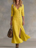 Full Size Button Front Slit Maxi Dress Plus Size