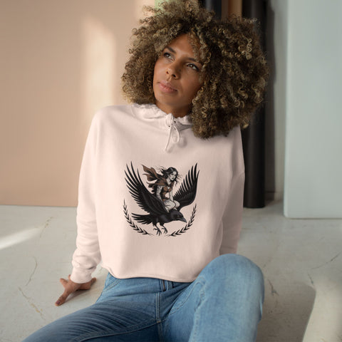 Angel Rider Crop Hoodie — Gothic Winged Angel Graphic Crop Sweatshirt