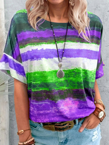 Contrast Round Neck Casual T-Shirt