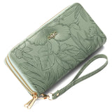Embossed Floral Pattern Double Zipper Wallet