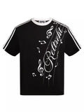 Men's Contrast Striped Music Print T-Shirt