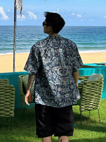 Men's Vintage Print Short Sleeve Shirt