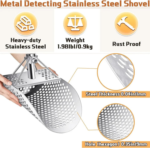 Stainless Steel Sand Scoop Shovel for Metal Detecting – SUS304 Beach & Underwater Sand Sifter