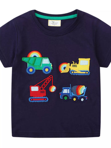 Children's Construction Vehicle Embroidered T-Shirt