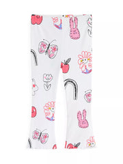 Leggings with colorful cartoon designs on a white background