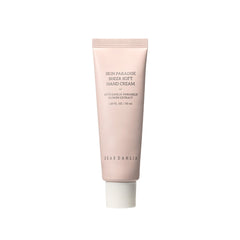 Pink hand cream tube labeled 'Skin Paradise Sheer Soft' on a white background