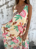 Full Size Printed V-Neck Sleeveless Dress Plus Size