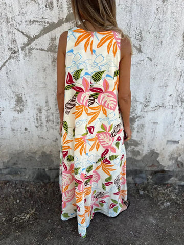 Full Size Printed V-Neck Sleeveless Dress Plus Size