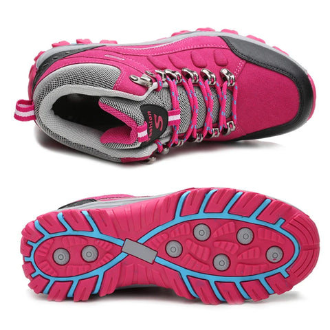 Women’s Outdoor Leather Hiking Boots – Ankle-High, Breathable, Lightweight Trekking Shoes