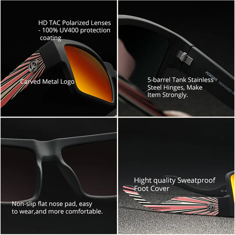 KDEAM All-Black Polarized Sunglasses – Unisex Square Frame | UV400 Protection for Fishing, Driving & Outdoor Adventure